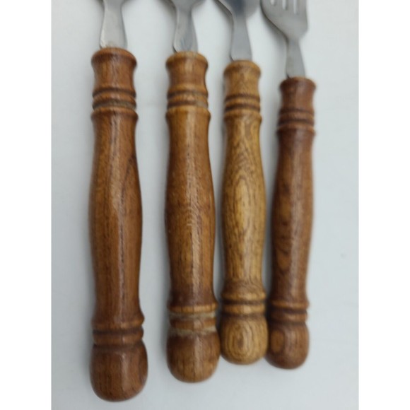 Stainless Steel Flatware Wood Handles Taiwan Lot of 12 Silverware Fork Spoon - Picture 3 of 9